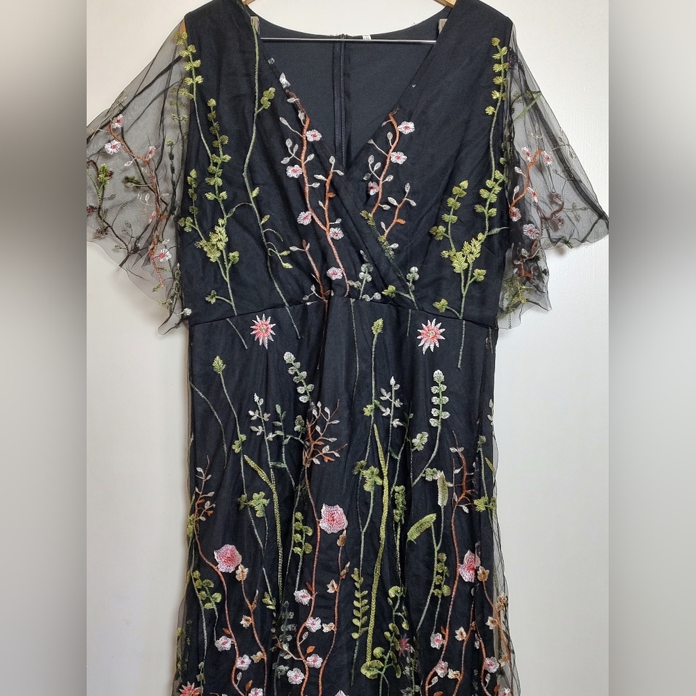 Floral Embroidered Black Dress
